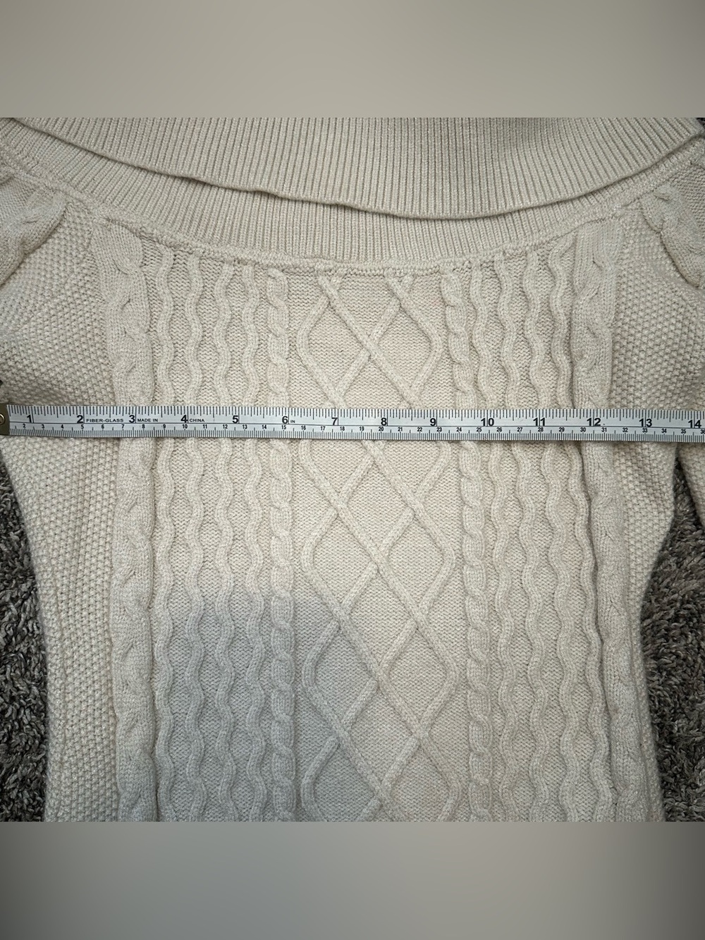 Guess Off-the-Shoulder Cable Knit Sweater - Cream - Picture 8 of 8